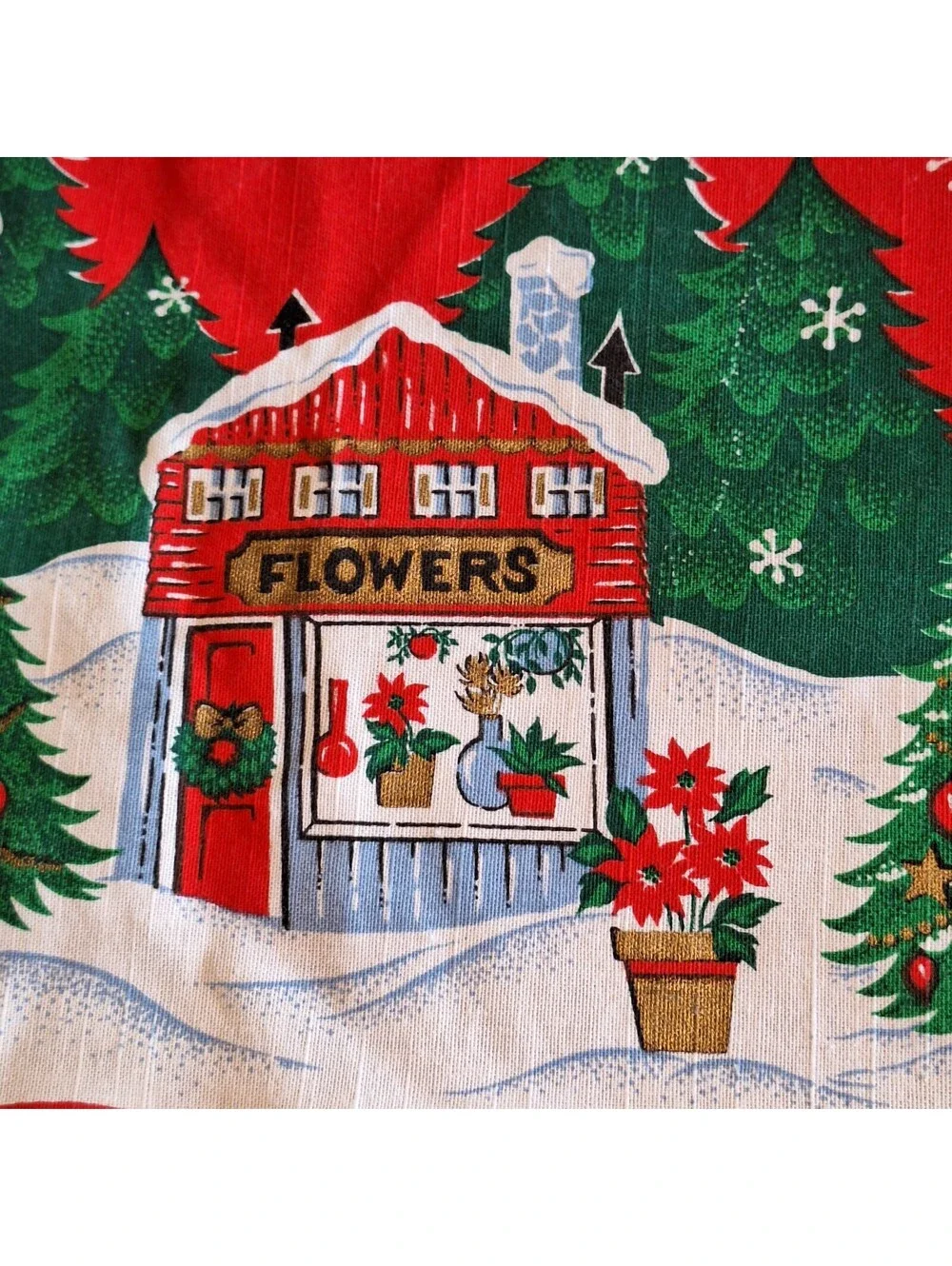 VTG Christmas Hometown Tablecloth Sunweave Linen 62